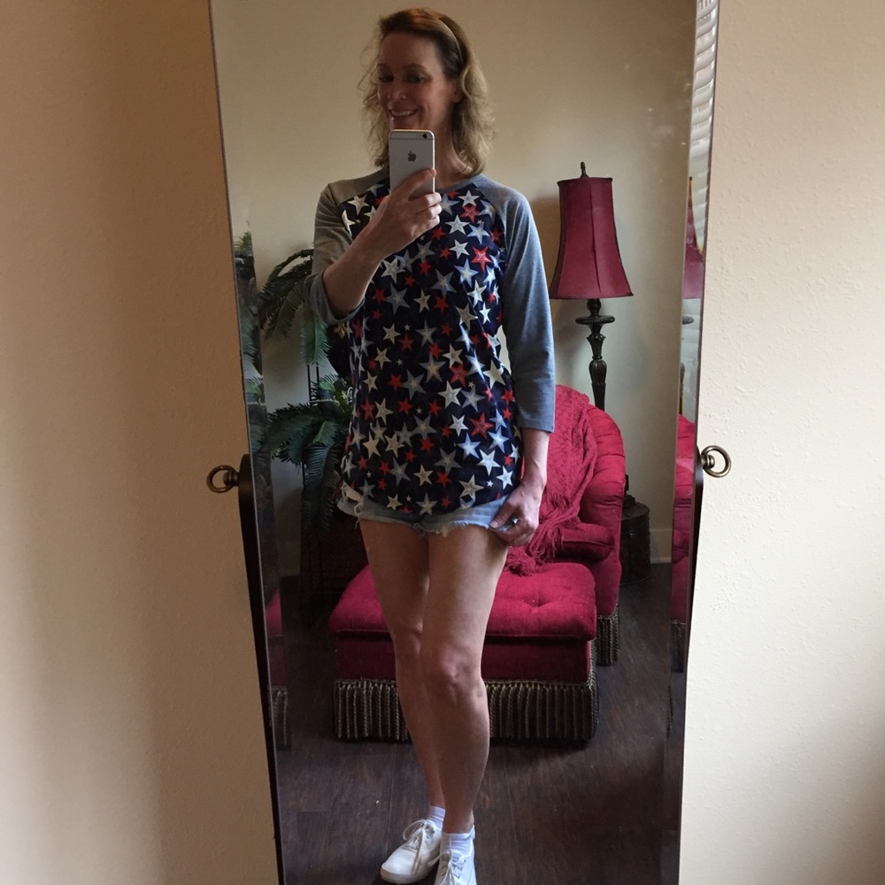 Lularoe Randy Red White Blue Stars Tee
